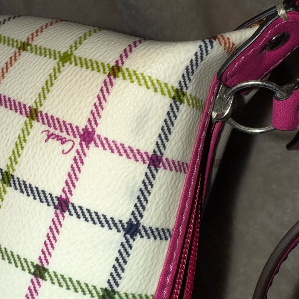Y2K Coach Heritage Tattersall Multicolor Plaid Cream Magenta Shoulder Bag Iconic - Picture 10 of 16